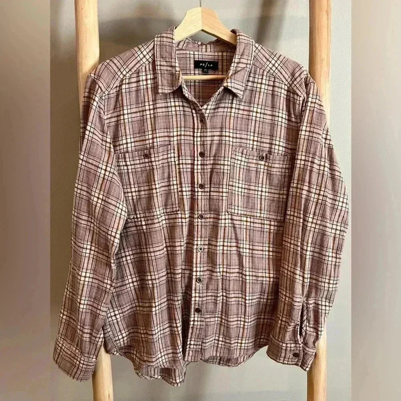 PS/LA PacSun Flannel Shirt Size M/L Dusty Rose/Tan button down - Picture 1 of 9